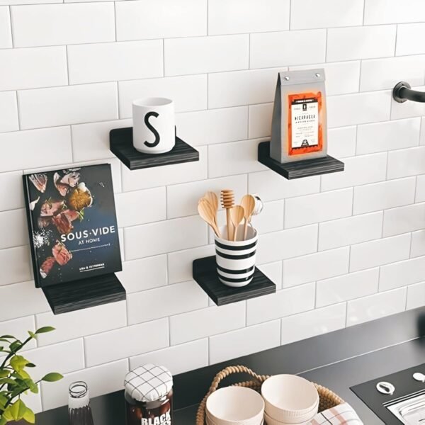 Wood Floating Shelves for Wall Decor – Set of 4 Rustic Wall Shelf Storage Organizer, Mini Display Racks for Living Room, Bathroom, Kitchen & Bedroom Decoration - Image 5