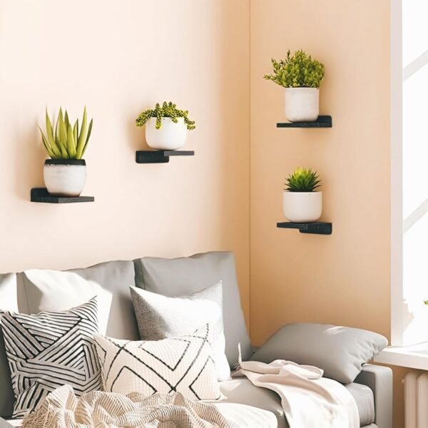 Wood Floating Shelves for Wall Decor – Set of 4 Rustic Wall Shelf Storage Organizer, Mini Display Racks for Living Room, Bathroom, Kitchen & Bedroom Decoration - Image 3