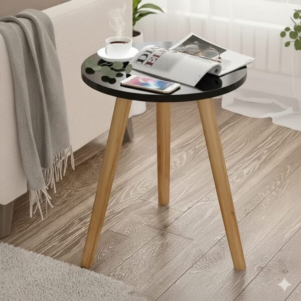 Modern Round Wooden Side Table with White Top | 15" Tall Mid-Century Plant Stand, End Table & Coffee Corner Table for Living Room, Bedroom & Office Décor - Image 2